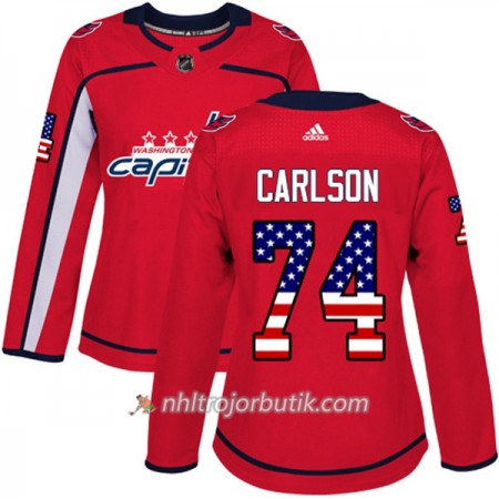 Dame Ishockey Washington Capitals Tröja John Carlson 74 Adidas 2017-2018 Röd USA Flag Fashion Authentic